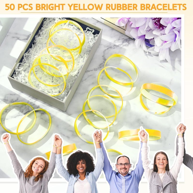 Liliful 50 Pcs Plain Silicone Rubber Bracelets Elastic Rubber Wristbands Blank Colored Bracelet Sports Bands for Stretch Wristband Wrist Bands for Women Men Party Gifts (Yellow and White) - Image 3